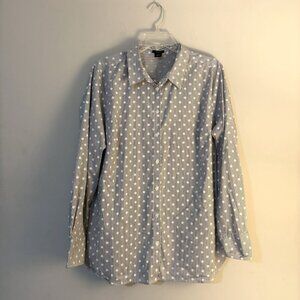 Ann Taylor Womens Grey White Striped Polka Dot Long Sleeve Button Down Shirt Top